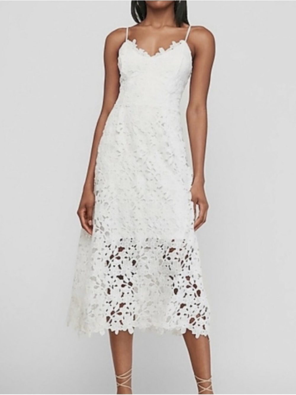 Express White Floral cutout Midi Dress boho cottage core Sz L
